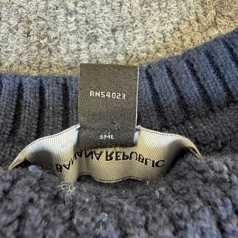 Banana Republic Mens XL Heavy Navy Blue Waffle Knit Crewneck Sweater #3292
